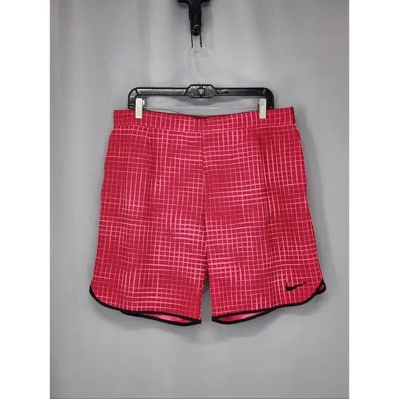 Nike Shorts Womens Extra Large Red Pink Grid Print Running Training Athletic - Picture 1 of 10